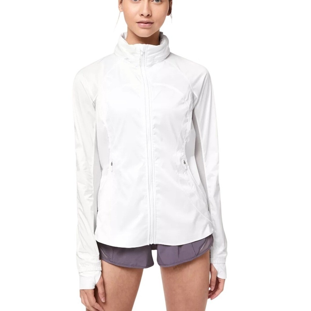 Lululemon Goal Crusher Jacket White Water Repellent Stowable Hood Run Size 4